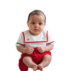 Edgehill Collection Baby Boy 2 Piece Christmas Red White Outfit 6M